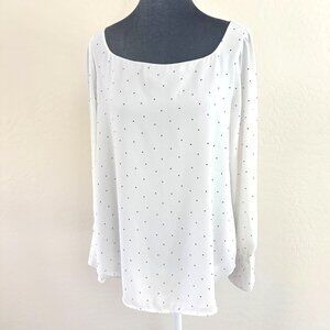 LOFT Long Sleeve Polka Dot Pullover Blouse - White/Black - Size M